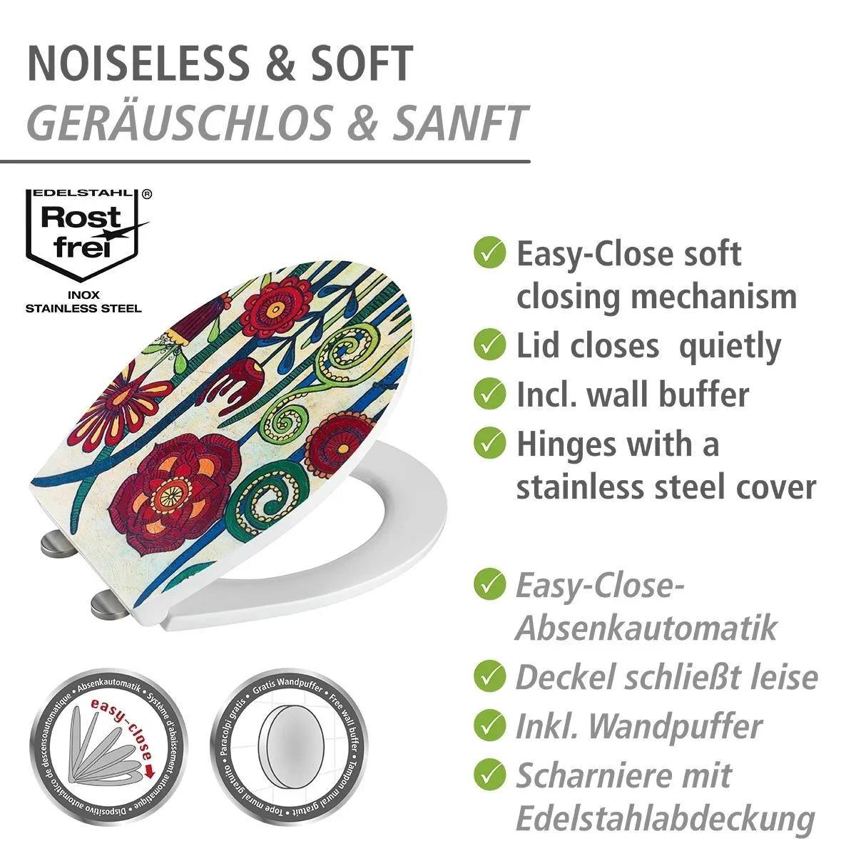 WC-Sitz red Blossom, Rollin'Art Toilettensitz mit Relief Oberfläche und Absenkautomatik - 2