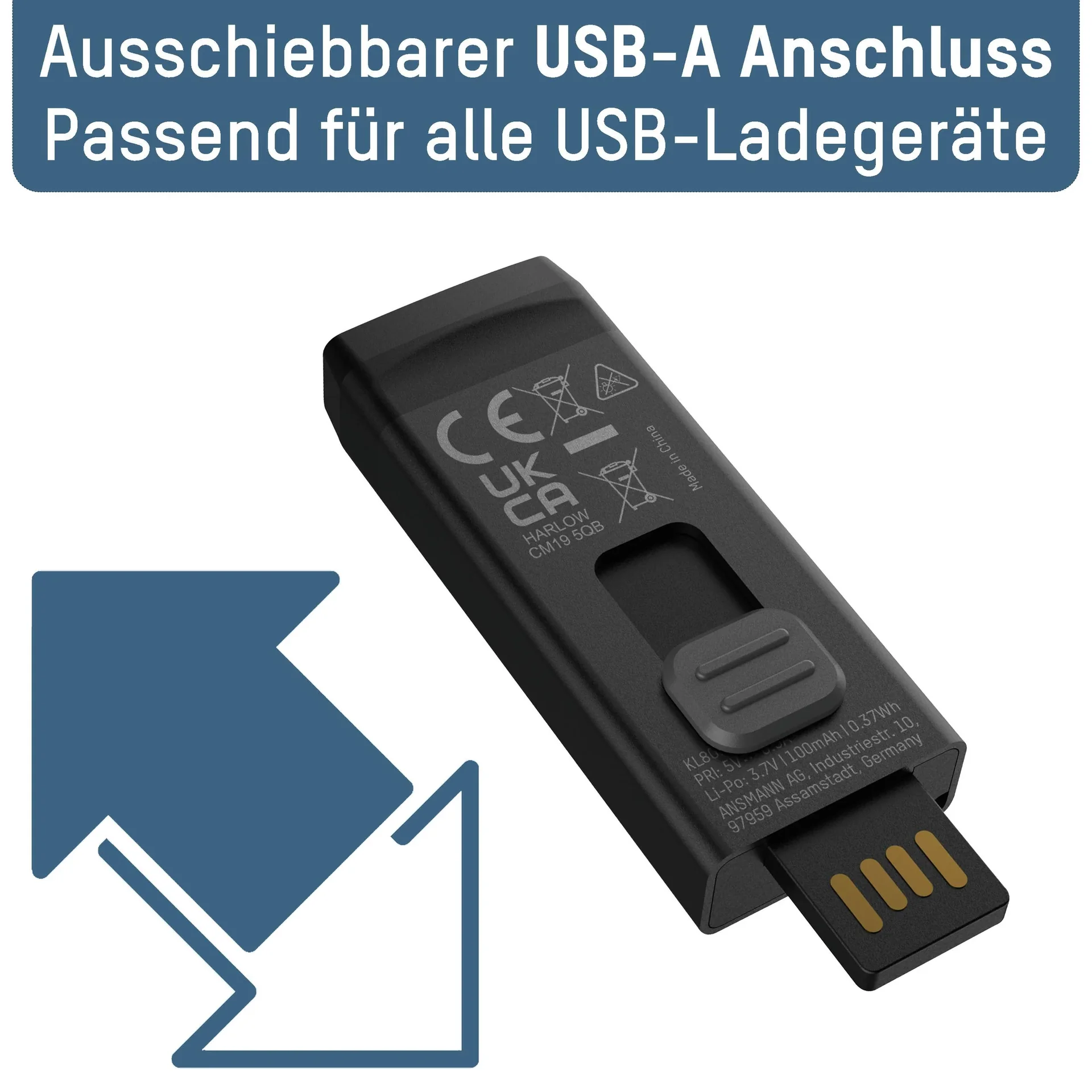 Mini LED Taschenlampe mit integriertem USB-A-Stecker, dimmbar - 0