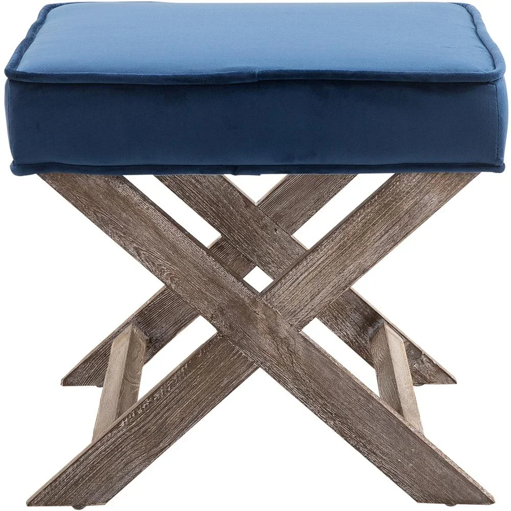 Fußhocker Sitzhocker Fußbank Sitzbank Chesterfield Polsterhocker Fußablage Samt blau 49,5 x 45 x 41 cm - 0