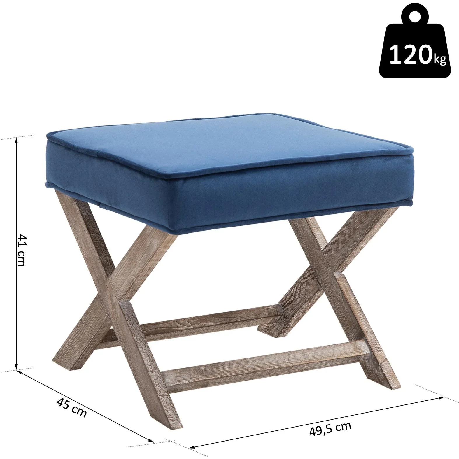 Fußhocker Sitzhocker Fußbank Sitzbank Chesterfield Polsterhocker Fußablage Samt blau 49,5 x 45 x 41 cm - 3