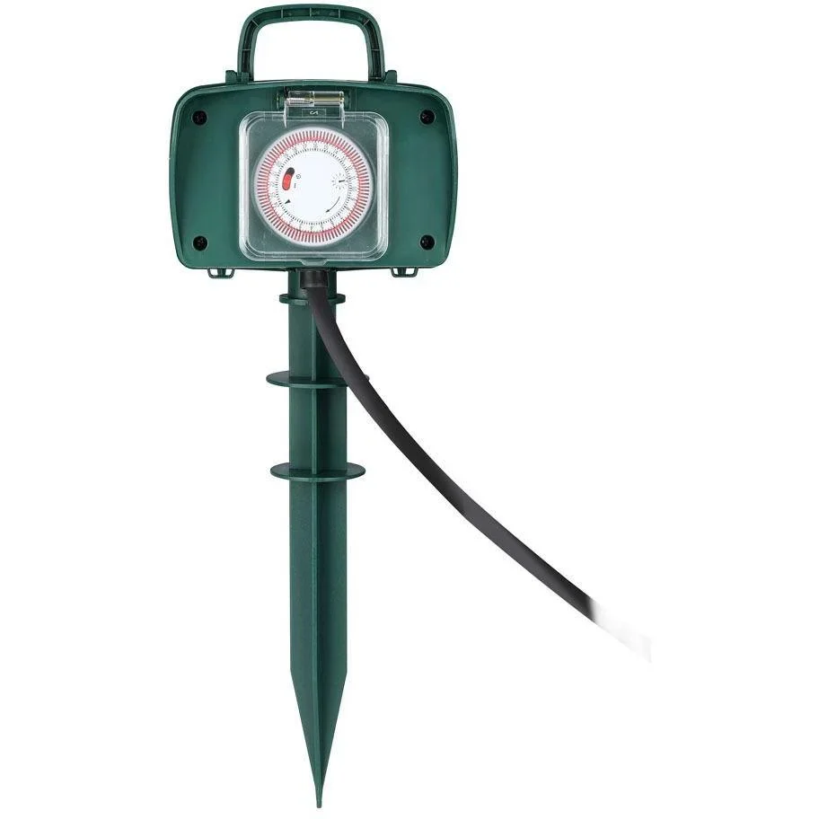 VT-1112-3 Gartensteckdose mit Zeitschaltuhr - 3 Meter - schwarz -IP44 - 1
