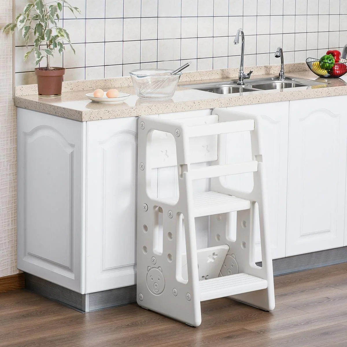 Lernturm Tritthocker für Küche Küchenhelfer mit 2 Stufen einstellbar mehr Sicherheit Anti-Slip-Design ab 18 Monaten bis - 0