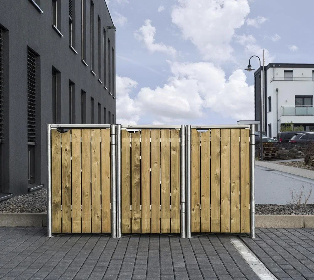 Mülltonnenbox 240 Liter, Holz, natur mit Verbinder, 3 er - 2