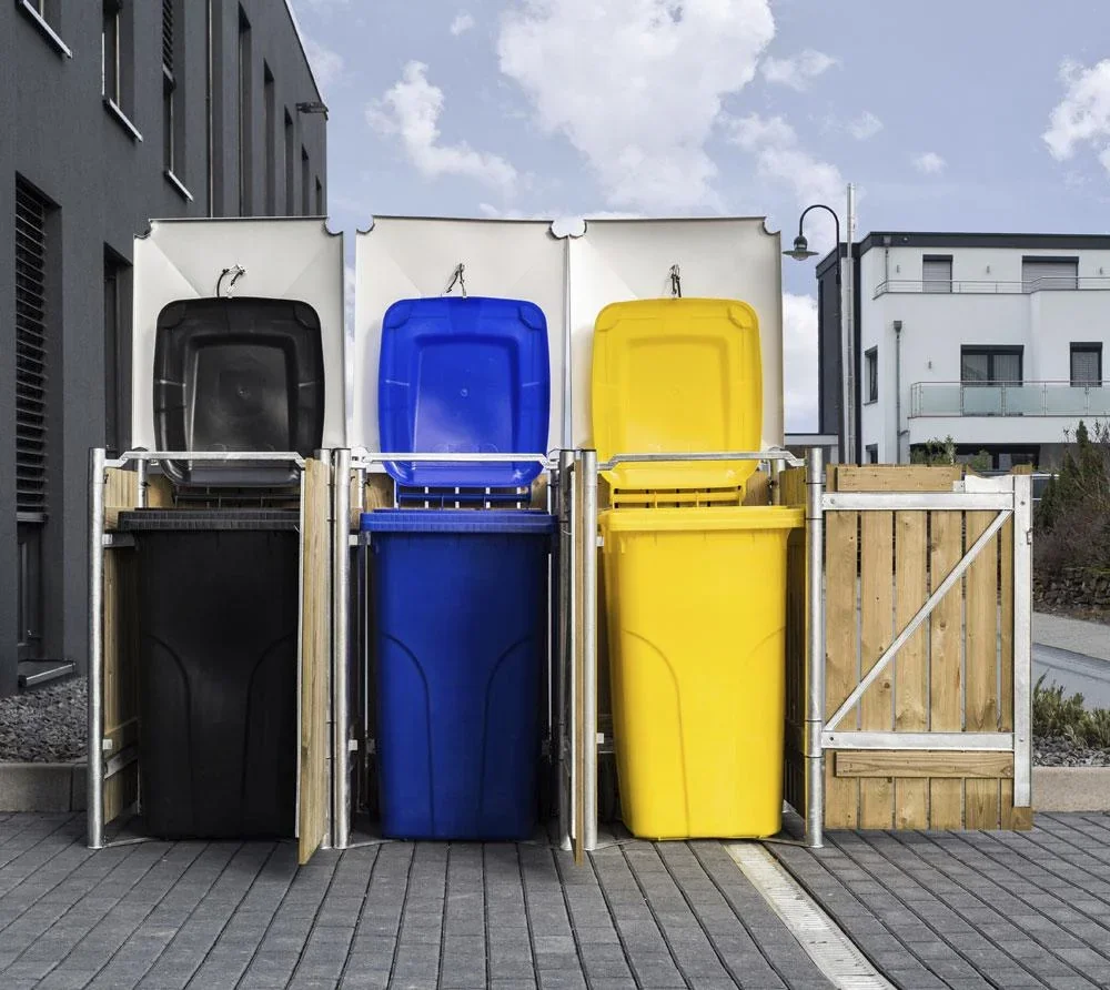 Mülltonnenbox 240 Liter, Holz, natur mit Verbinder, 3 er - 3