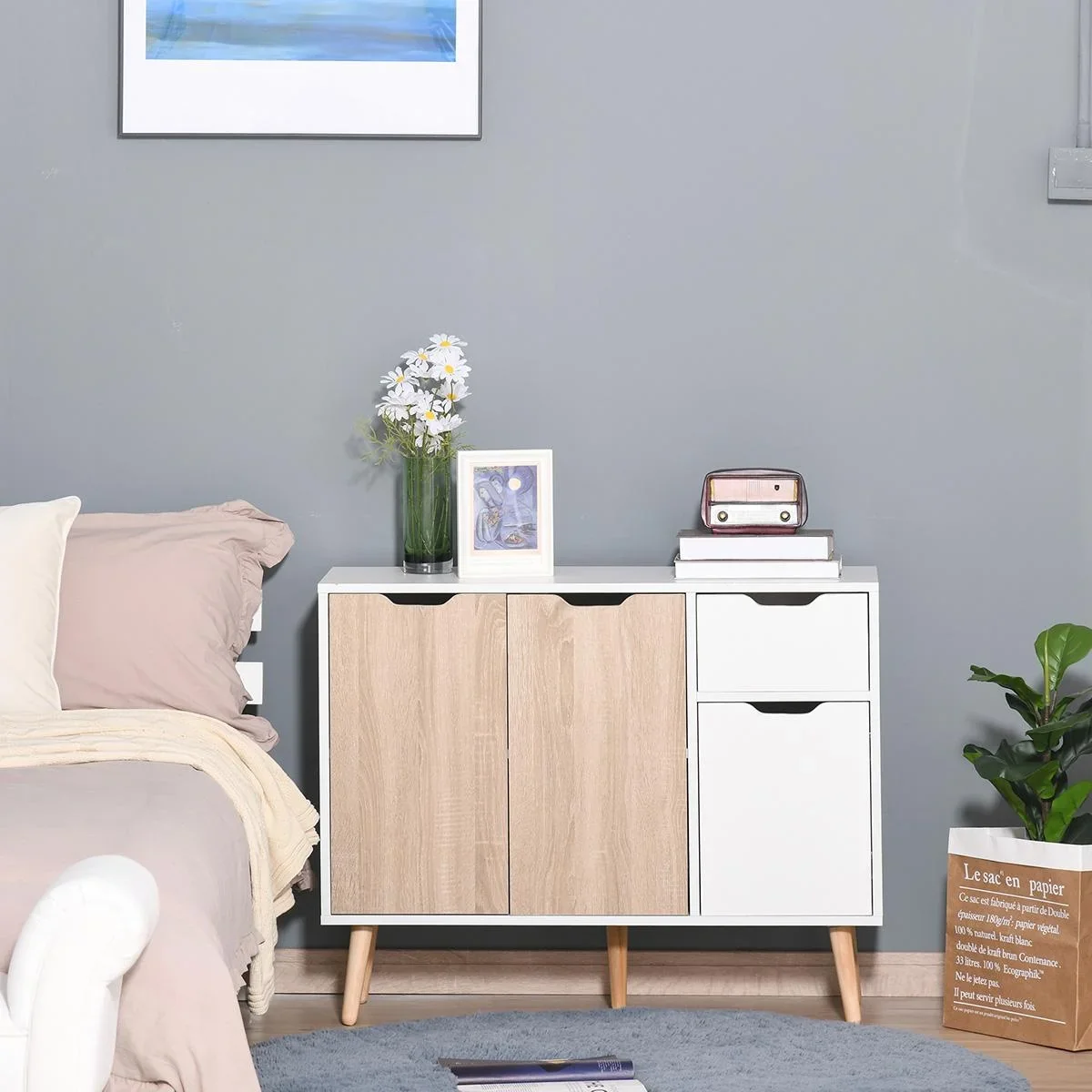 Sideboard mit Schrank und Schubladen Kommode Nachttisch Beistellschrank im skandinavischen Design viel Stauraum MDF Span - 0