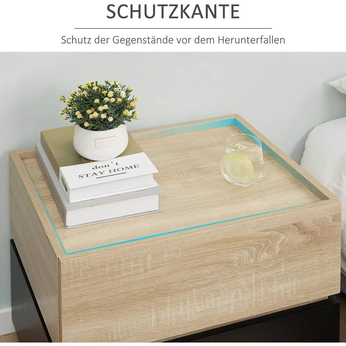Nachttisch mit Schublade Nachtschrank stapelbar Schubladenschrank Schlafzimmer Nachtkommode Spanplatte Schwarz+Natur 50 - 3