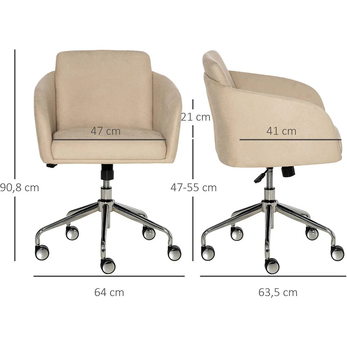 Bürostuhl mittelhoch Schreibtischstuhl Drehstuhl ergonomischer Computerstuhl höhenverstellbar Smat-Touch Metall Beige 64 - 1