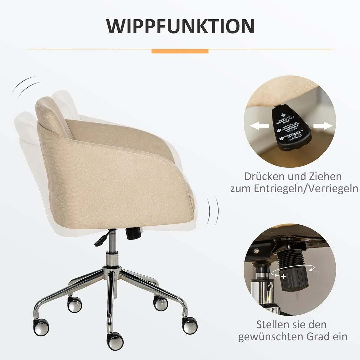 Bürostuhl mittelhoch Schreibtischstuhl Drehstuhl ergonomischer Computerstuhl höhenverstellbar Smat-Touch Metall Beige 64 - 3