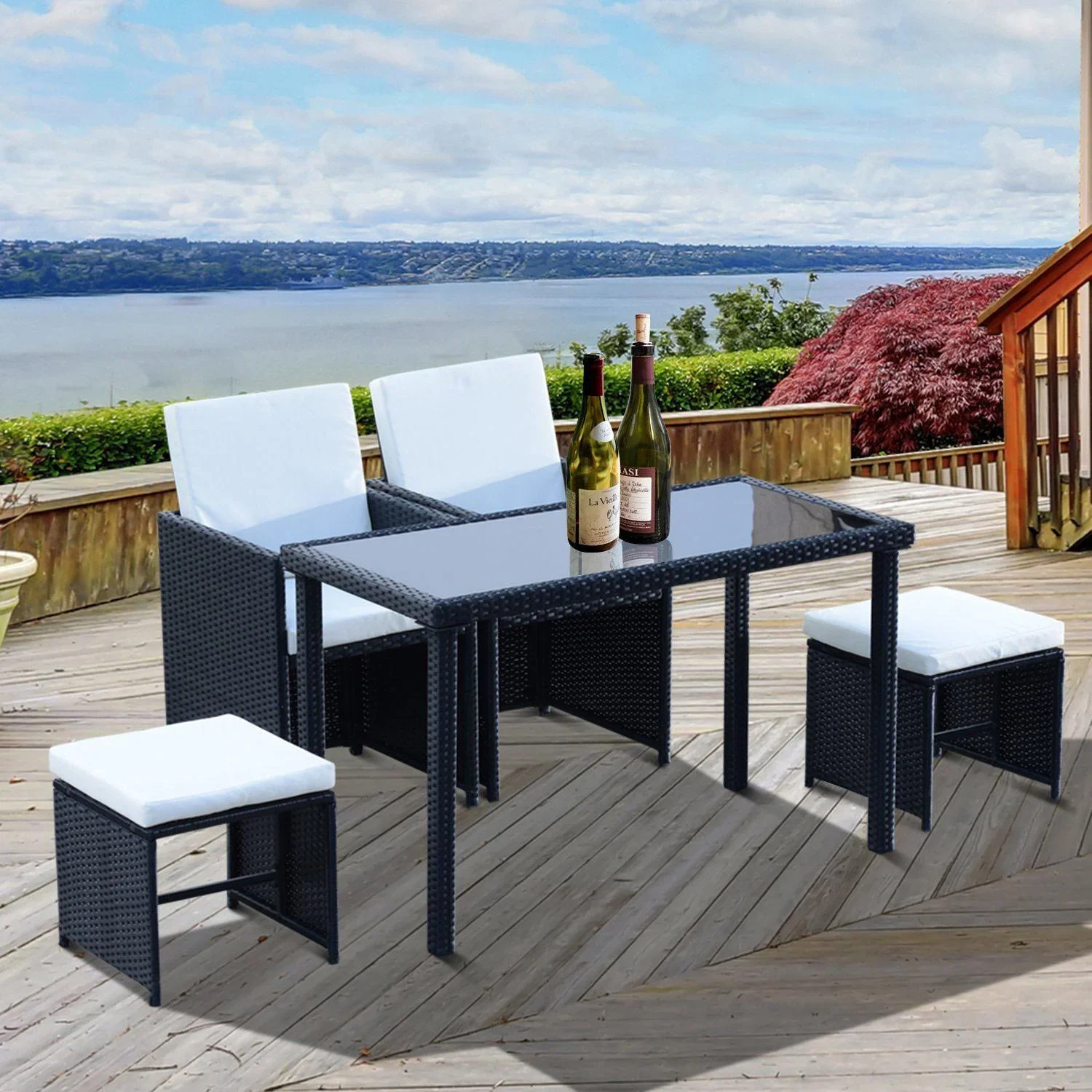 Polyrattan Sitzgruppe Gartenset 11 tlg, mit Kissen Schwarz - 3