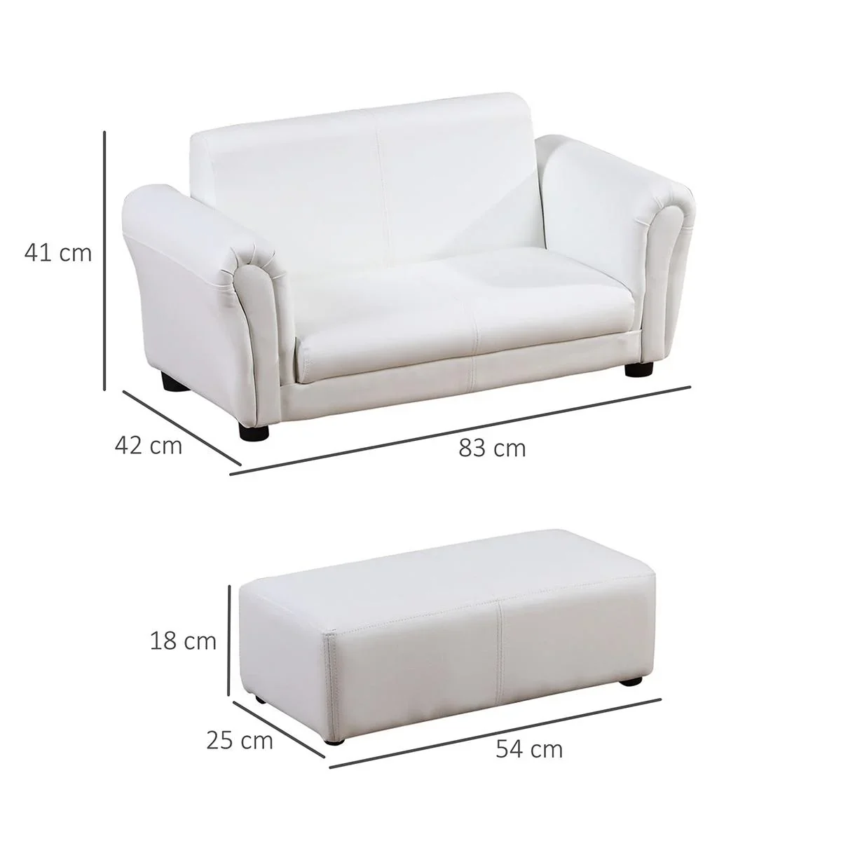 Kindersessel mit Fußhocker, Kindercouch mit Hocker, Kindersofa, Sofa Sessel, Weiß - 2