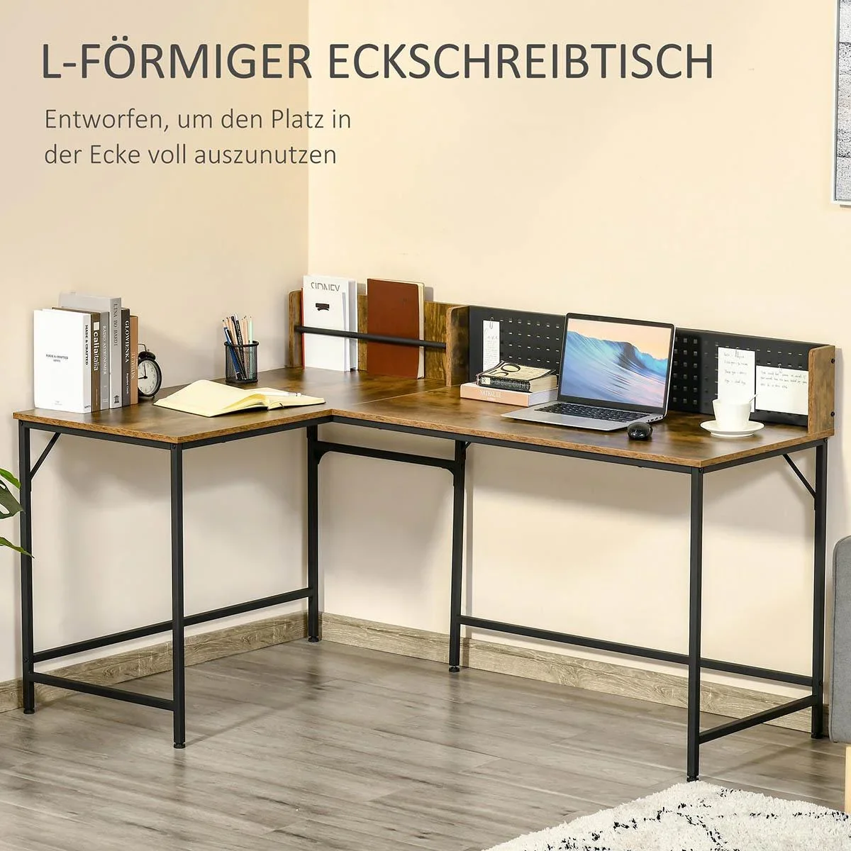 Computertisch Eckschreibtisch L-Form Arbeitstisch platzsparender Gaming PC Workstation für Home-Office Industriedesign M - 0