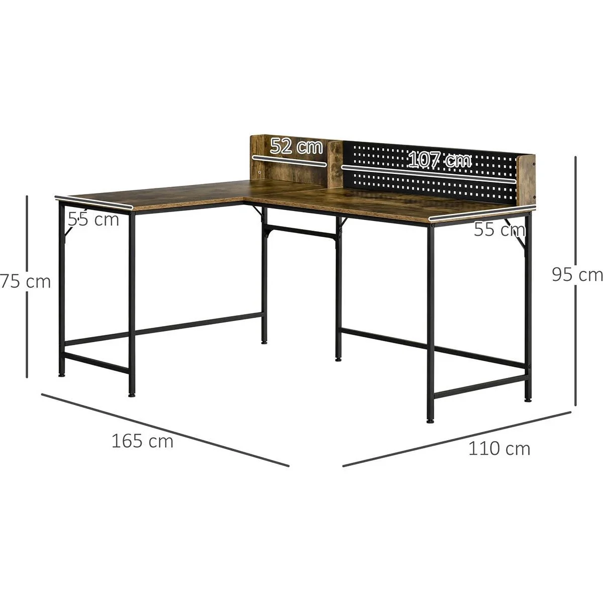 Computertisch Eckschreibtisch L-Form Arbeitstisch platzsparender Gaming PC Workstation für Home-Office Industriedesign M - 1