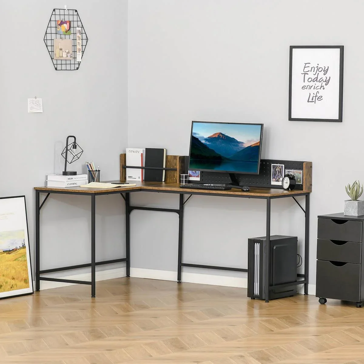 Computertisch Eckschreibtisch L-Form Arbeitstisch platzsparender Gaming PC Workstation für Home-Office Industriedesign M - 2