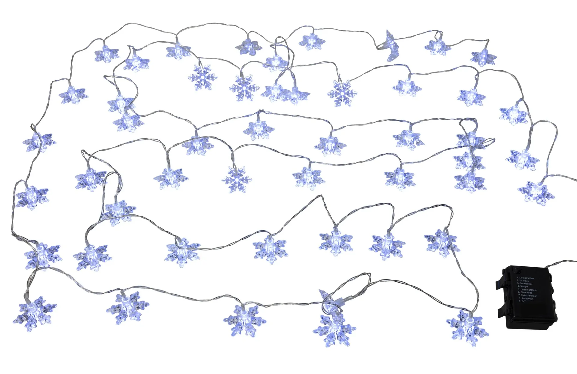 Batterielichterkette mit Schneeflocken Dekoration, 50 weiße LEDs - 2
