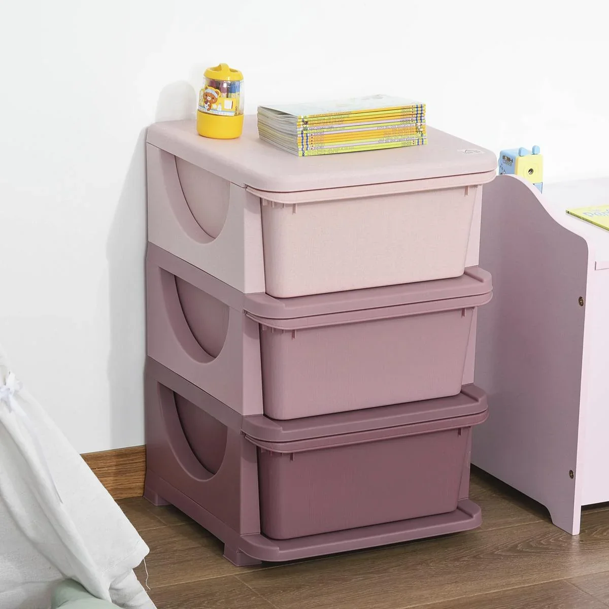 Schubladenschrank für Kinder mit Stauraum Aufbewahrungsboxen Spielzeug-Organizer Spielzeugkiste drei Ebene für Kinderzim - 0
