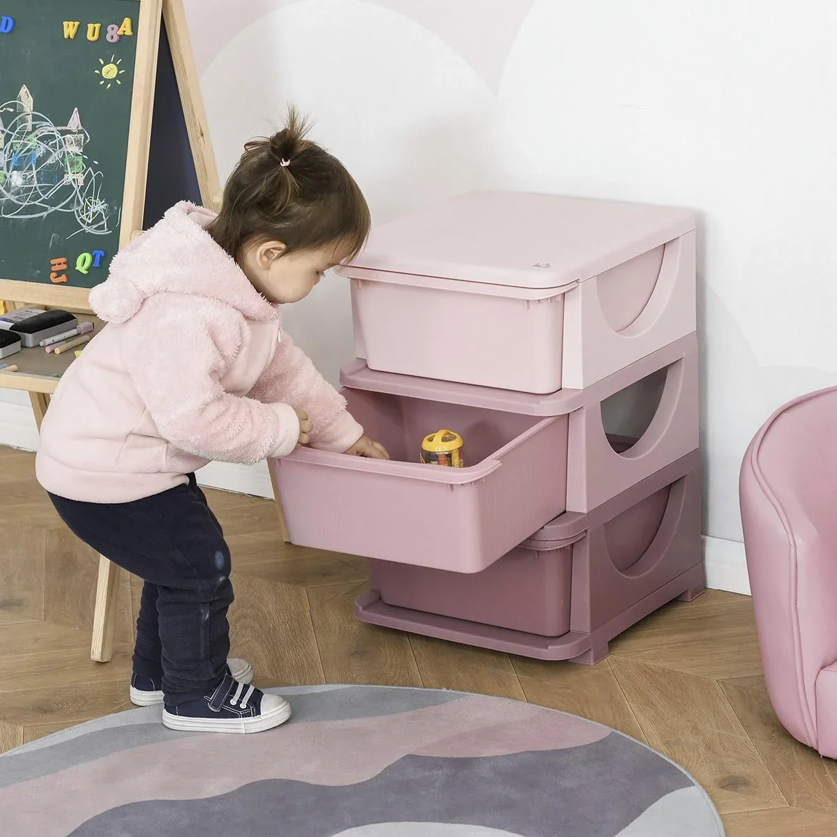 Schubladenschrank für Kinder mit Stauraum Aufbewahrungsboxen Spielzeug-Organizer Spielzeugkiste drei Ebene für Kinderzim - 2