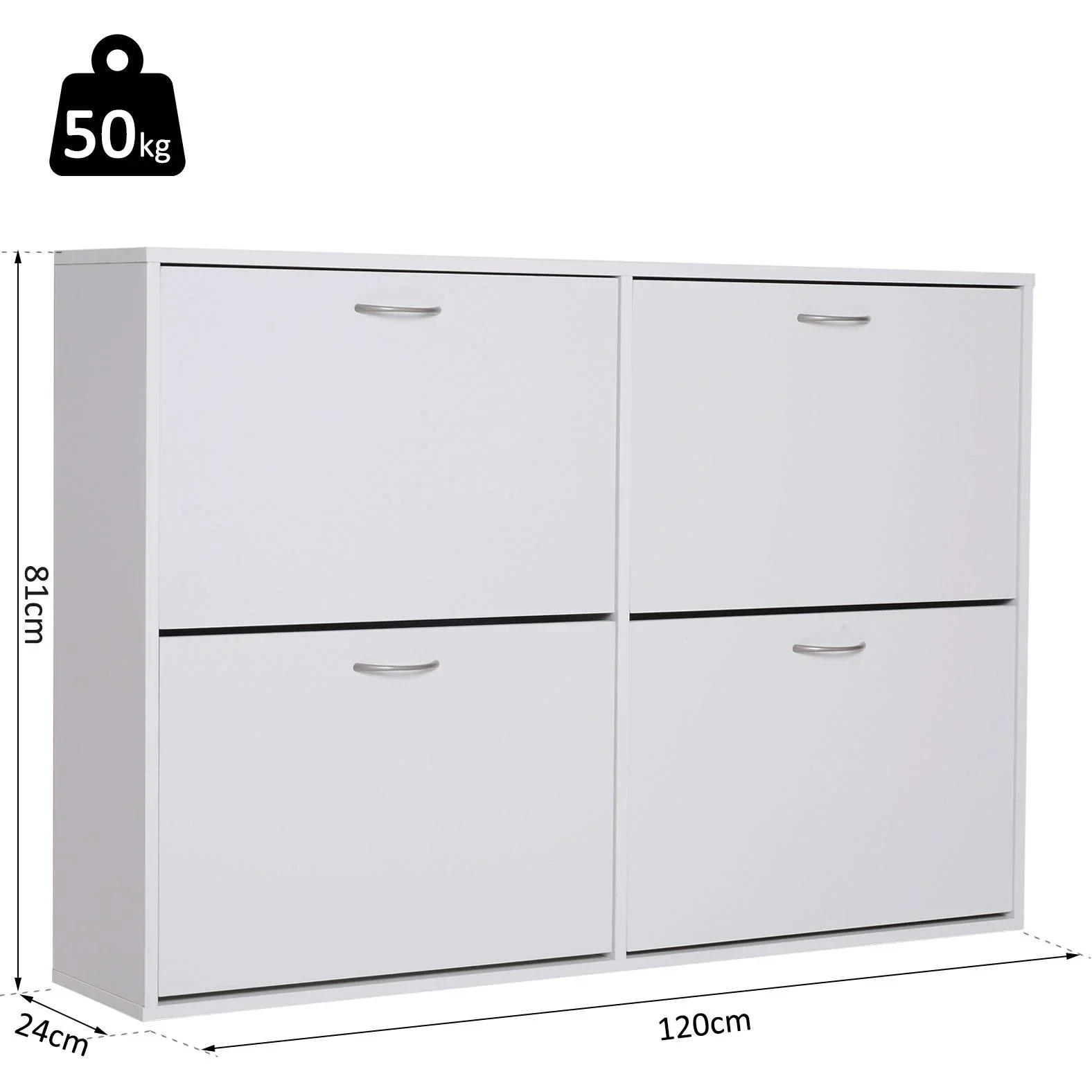 Schuhkipper Schuhschrank Schuhständer Schuhregal mit 4 Klappen 16 24 Paar Spannplatte Weiß 120 x 24 x 81 cm - 4