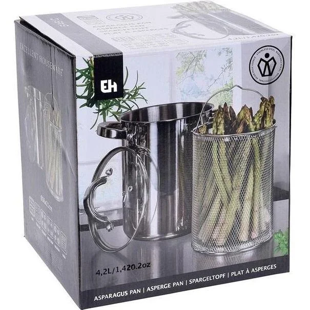 Excellent Houseware Spargeltopf mit Glasdeckel - 4,2 Liter - 1