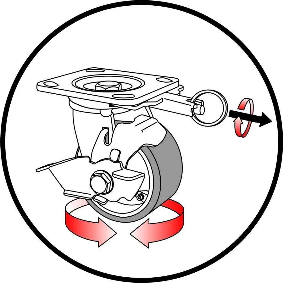 Schwerlast Bock- & Lenkrolle DIRECTION LOCK 3in1 - Ø 100 mm, Gusseisen, soft, 2 Einspritzdüsen, Bremse, Tragkraft 230 kg - 1
