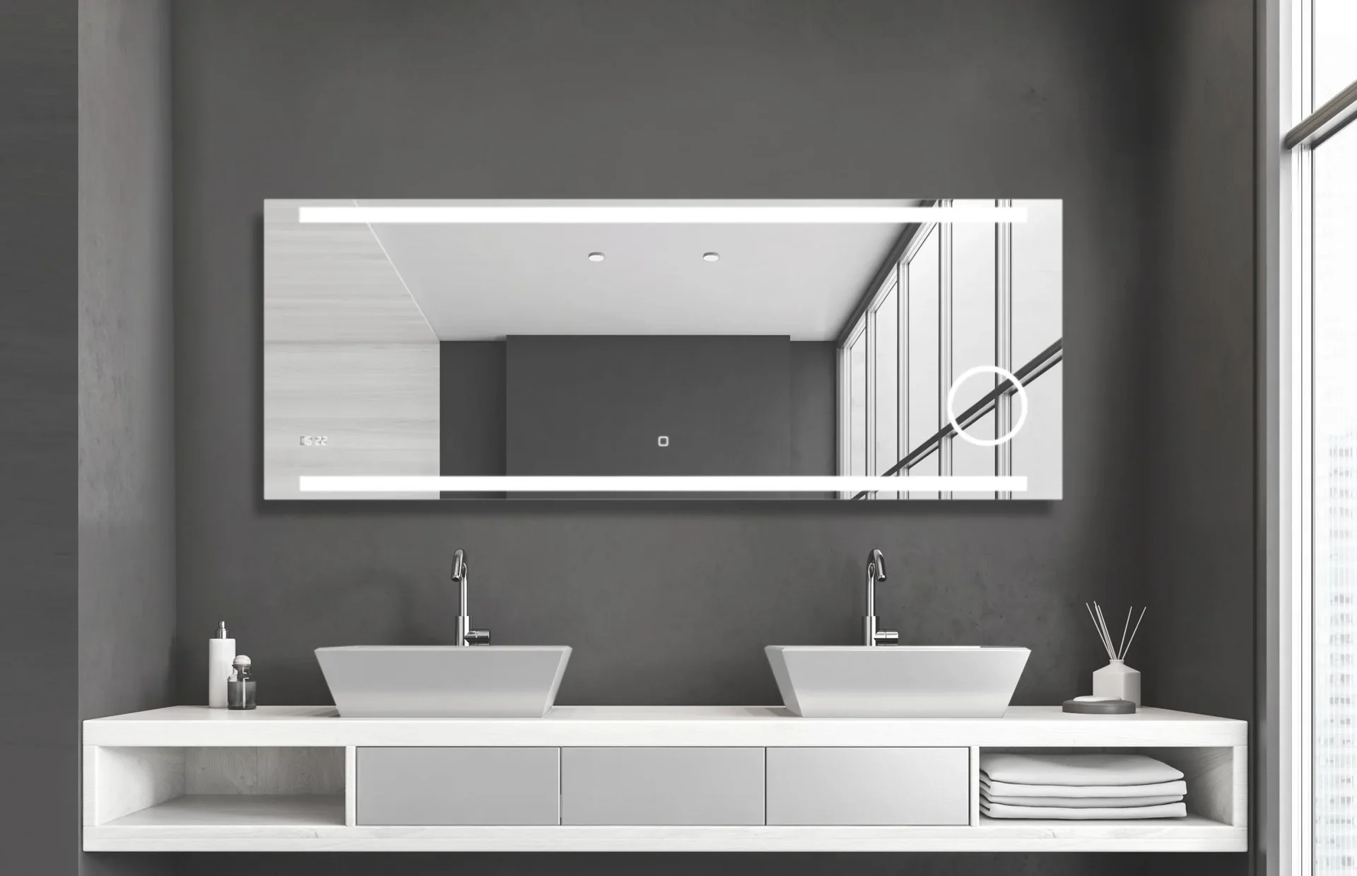 Badezimmerspiegel mit Beleuchtung, "King" - 160 x 60 cm - Lichtfarbe neutralweiß - Beleuchteter Kosmetikspiegel - 5