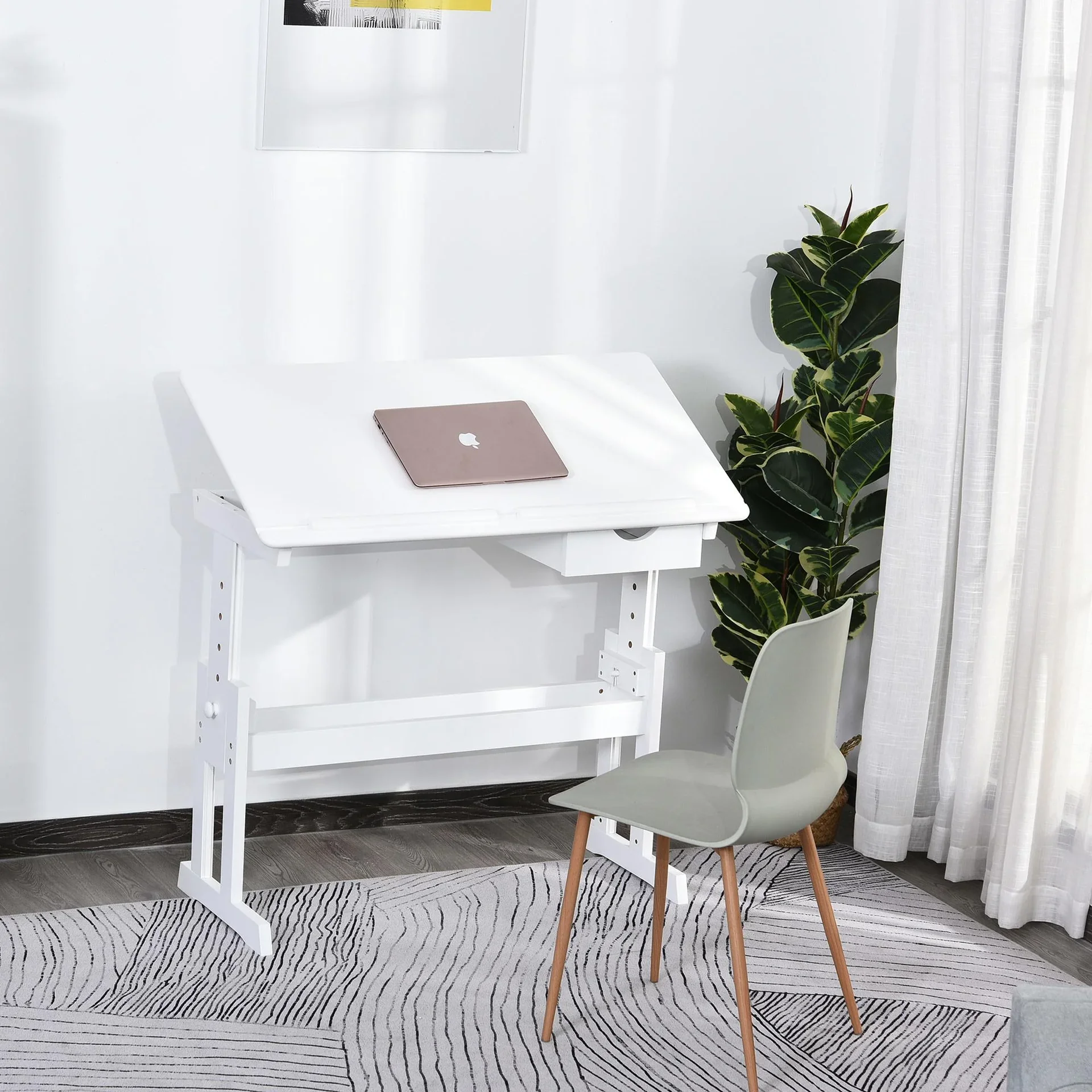 Arbeitstisch verstellbar mit Schublade, weiß - 1