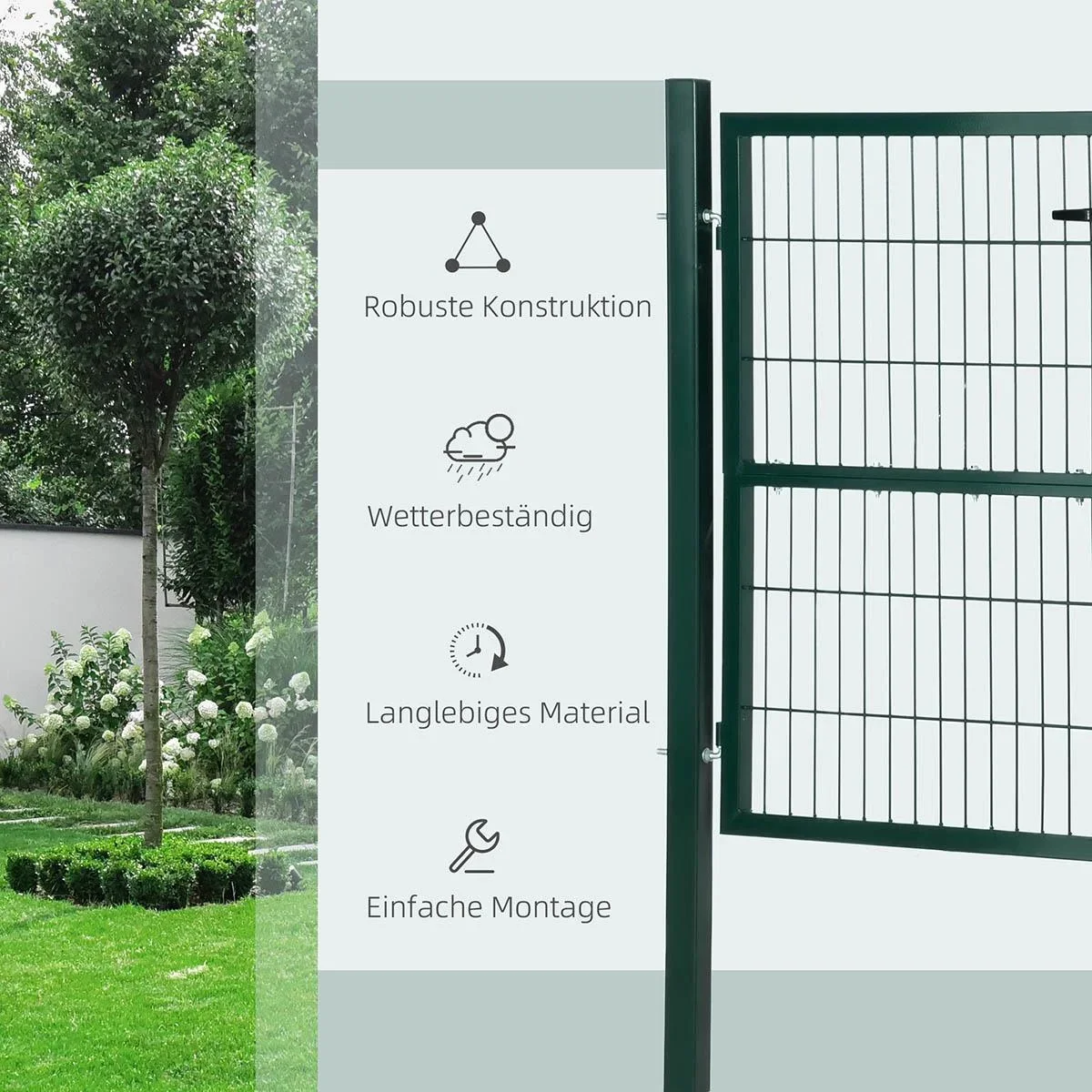 Gartentor Gartentür Zauntor Hoftür aus Stahl mit Griff Schloss und Schlüsseln 97 x 170 cm Grün - 0