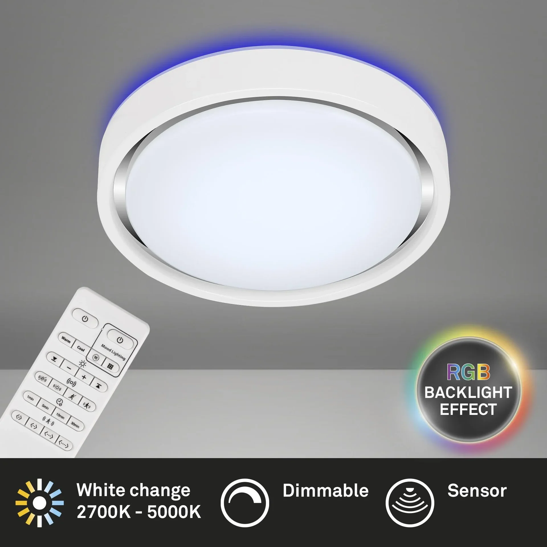 LED Deckenleuchte, rund, Ø 36 cm, CCT, Bewegungssensor, 30 Watt, weiß - 5