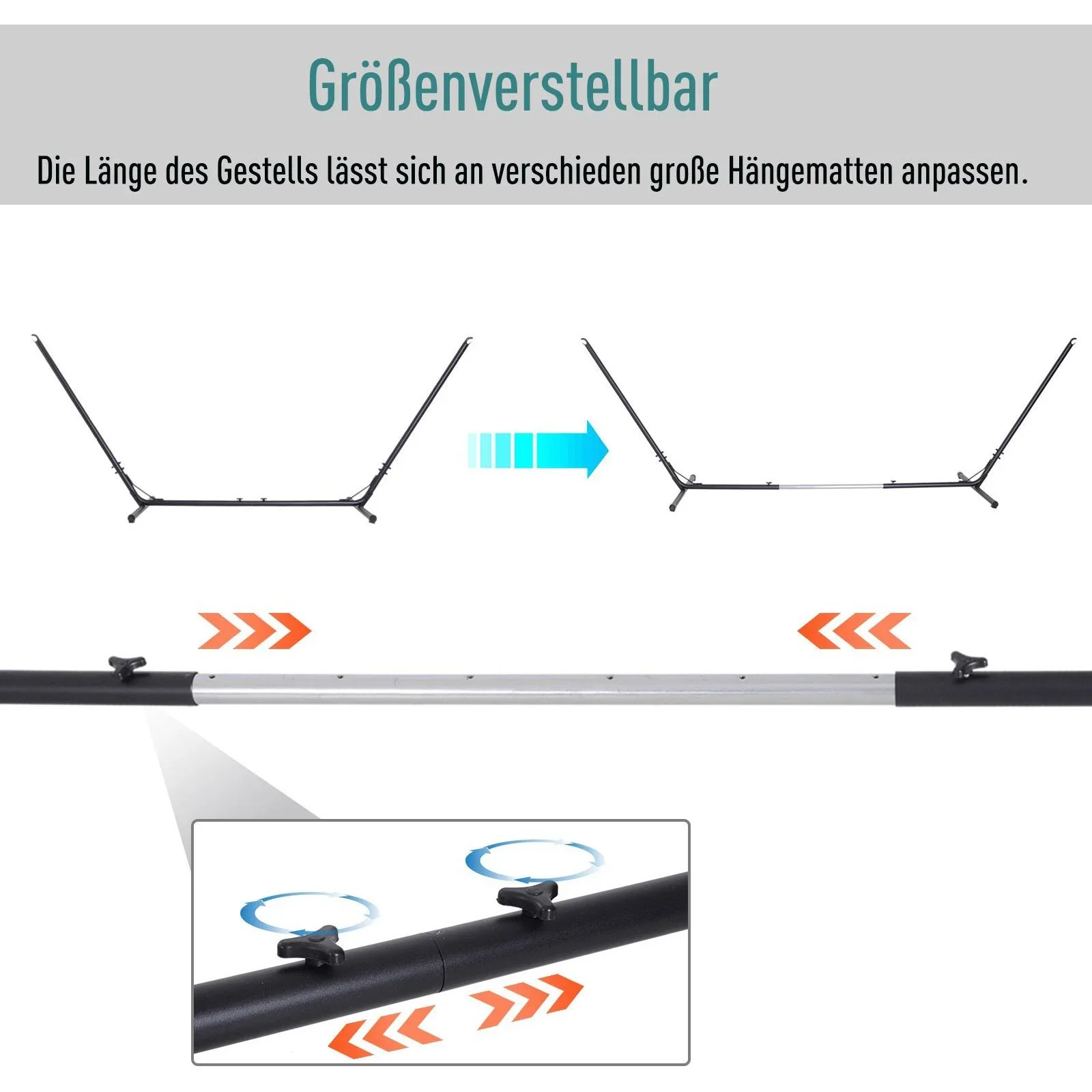 Hängemattengestell für Hängematte Hängemattenständer größenverstellbar (308 380) x 108 x 120 cm bis 150 kg - 2