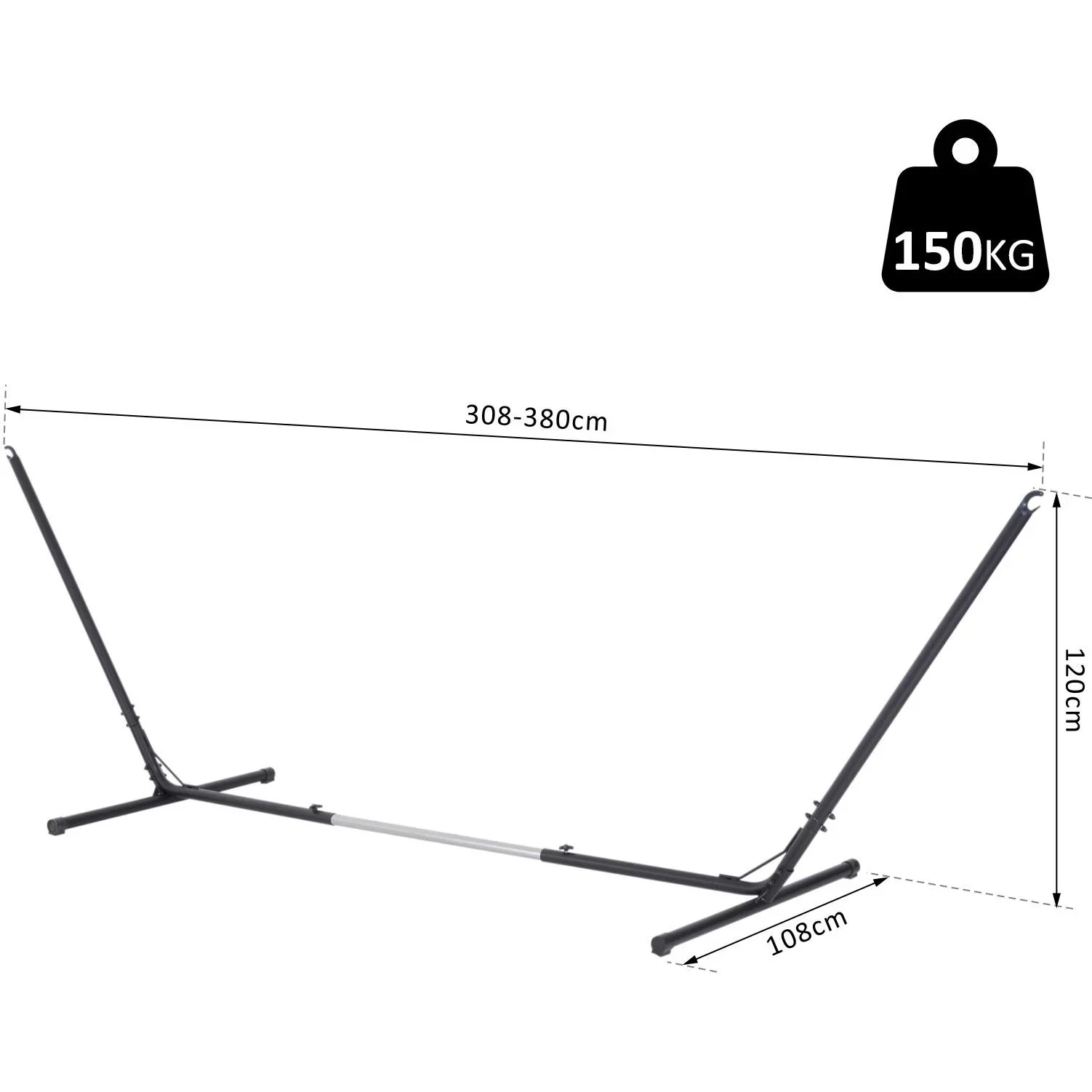 Hängemattengestell für Hängematte Hängemattenständer größenverstellbar (308 380) x 108 x 120 cm bis 150 kg - 3