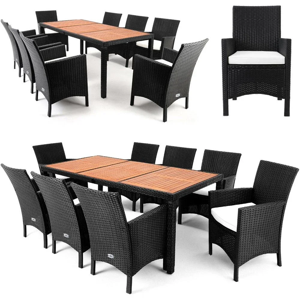 Gartengarnitur 17-Sitzer - Polyrattan-Sitzgruppe Rom schwarzes Akazienholz - 1