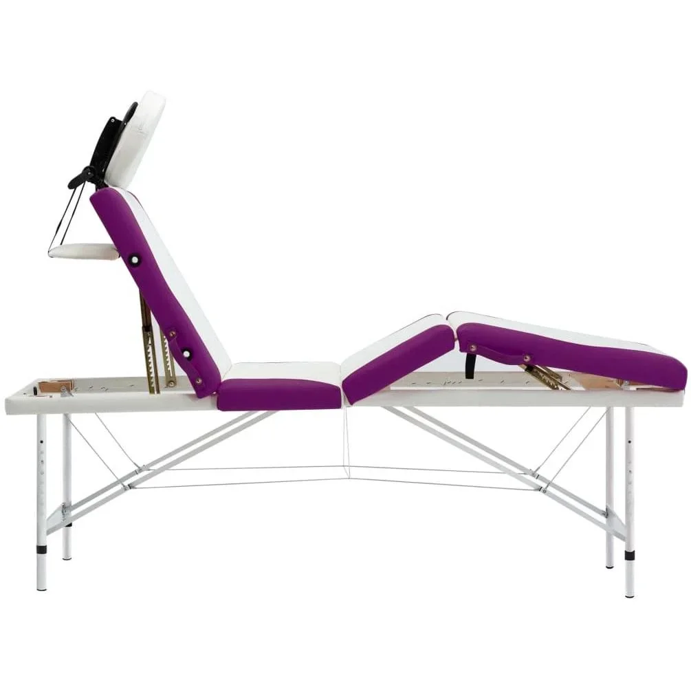 Klappbarer Massagetisch 4 Zonen Aluminium weiß und lila - 0