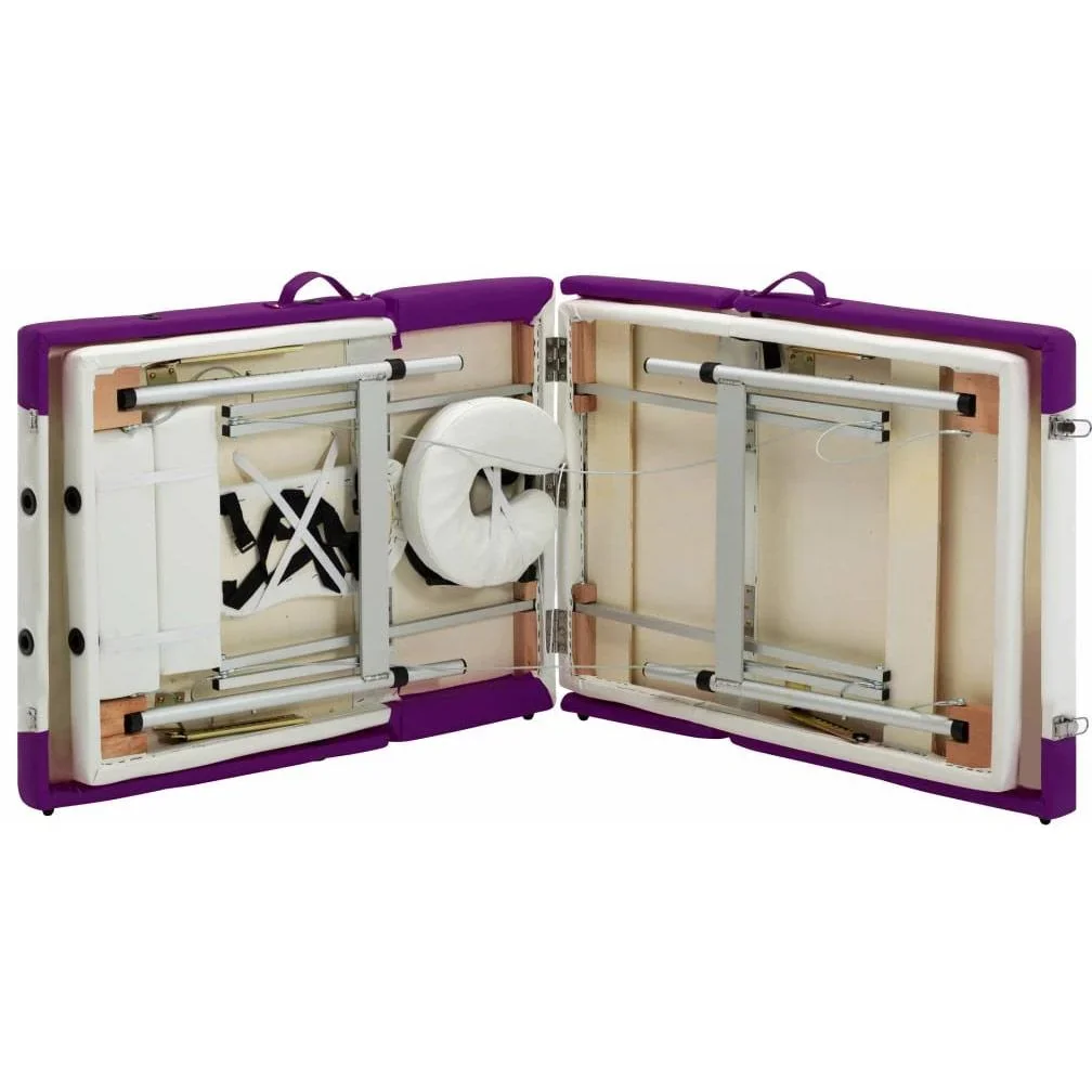 Klappbarer Massagetisch 4 Zonen Aluminium weiß und lila - 5