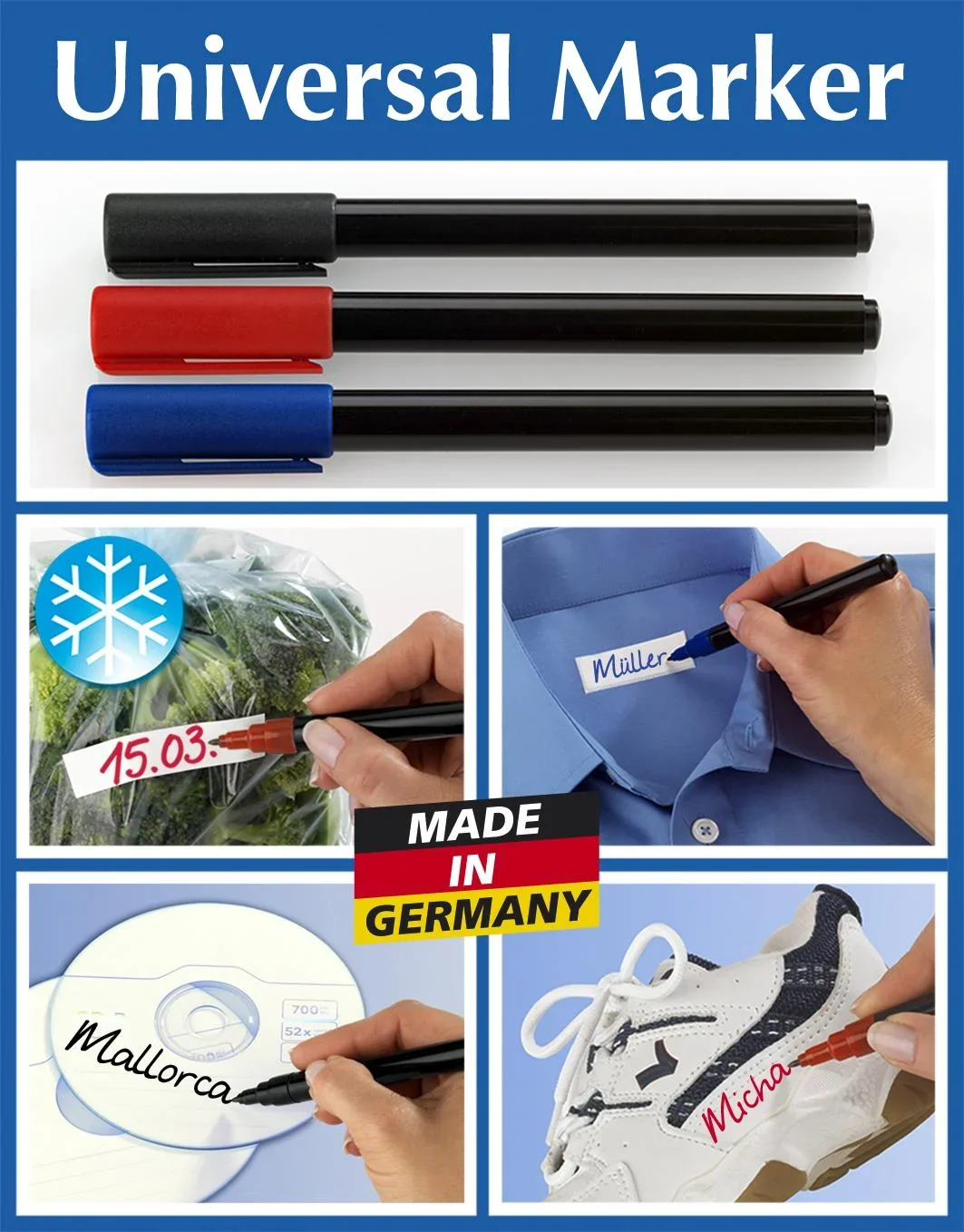 Universal-Marker, Stifte, Rot, Blau, Schwarz, 3-teilig - 0