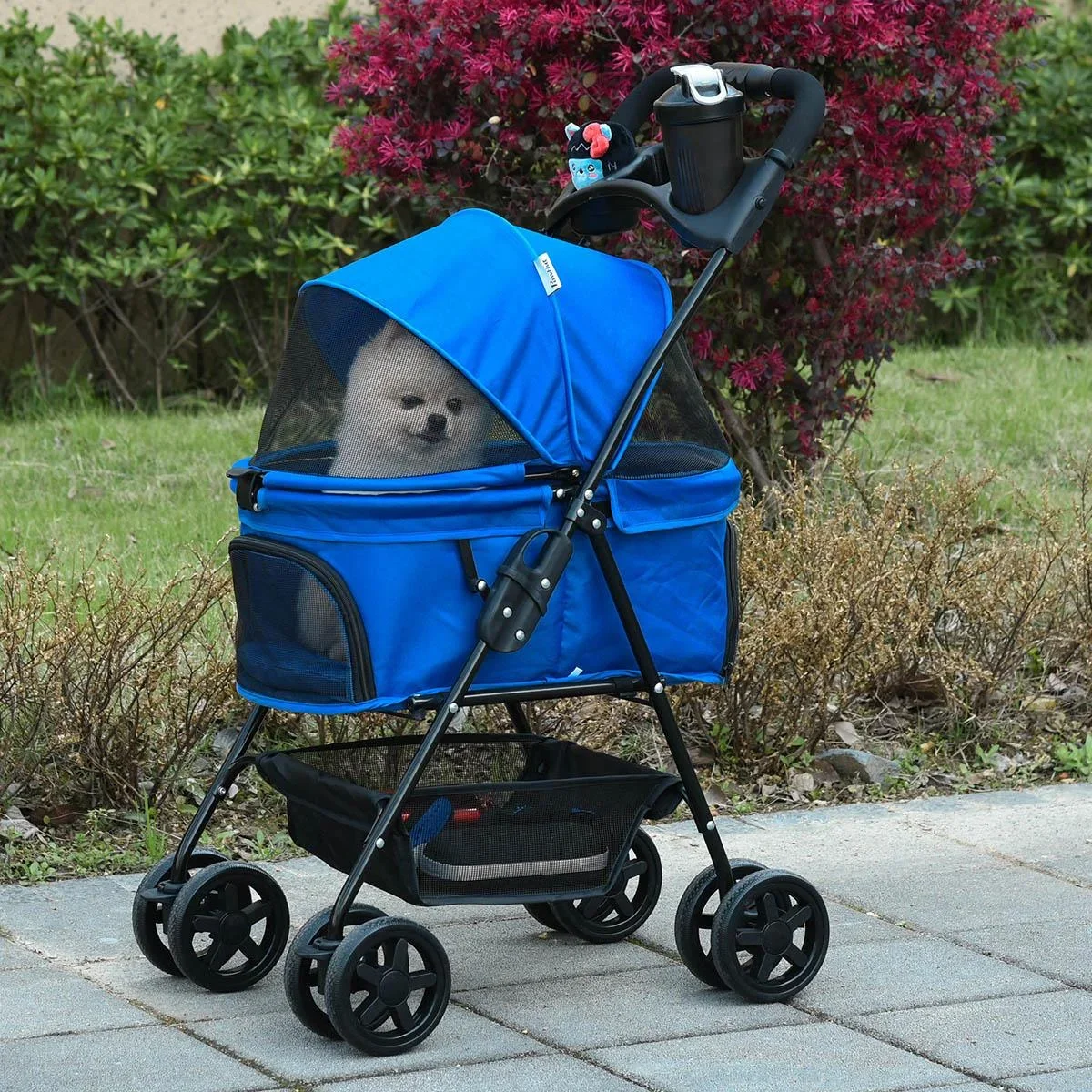 Hundebuggy mit Klappfunktion Hundewagen Buggy für Hunde und Katzen Haustierwagen Katzenbuggy Oxford Blau 67 x 45 x 96 cm - 2