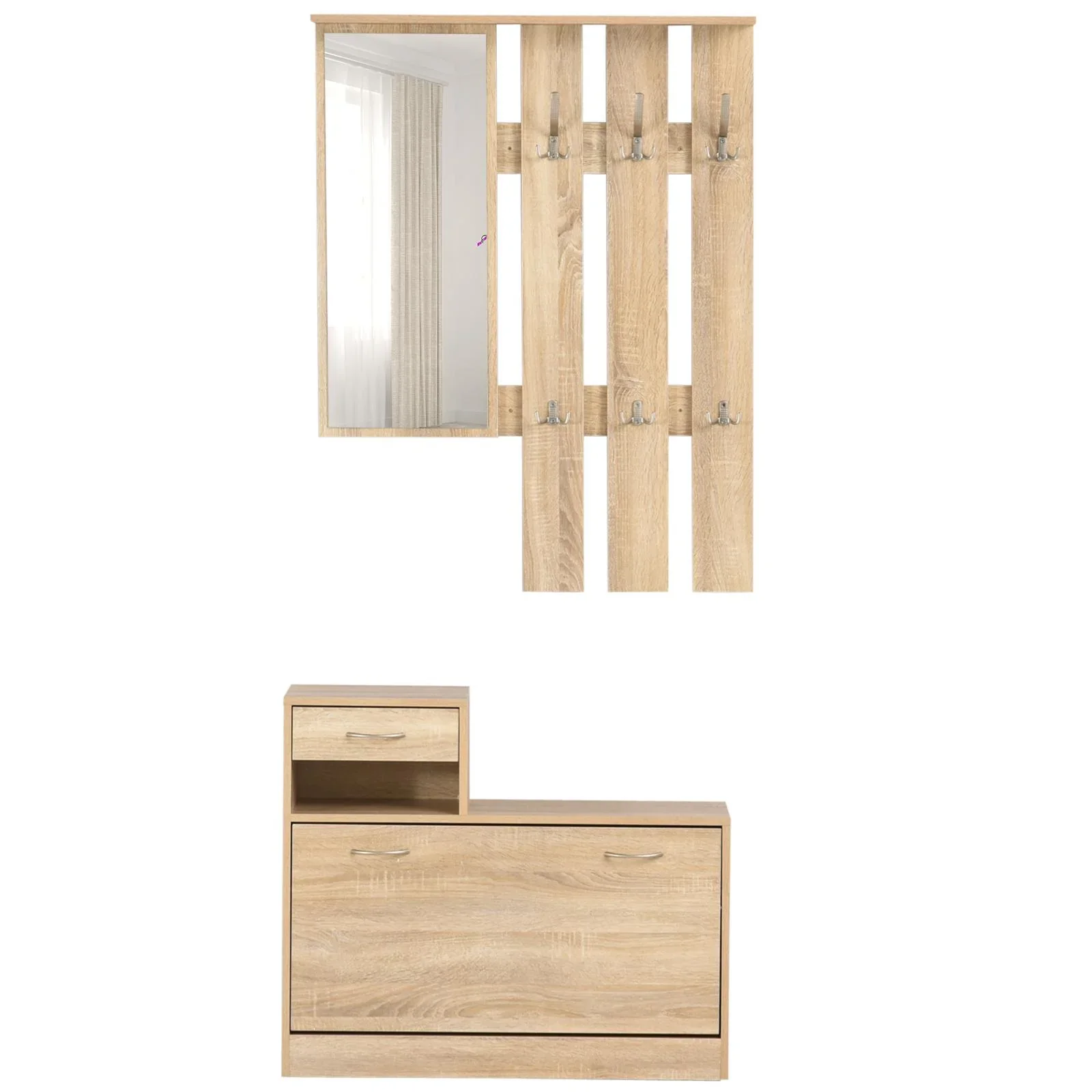 Kleiderschrankset 3-in-1, Garderobe mit Schuhschrank und Wandspiegel - 6