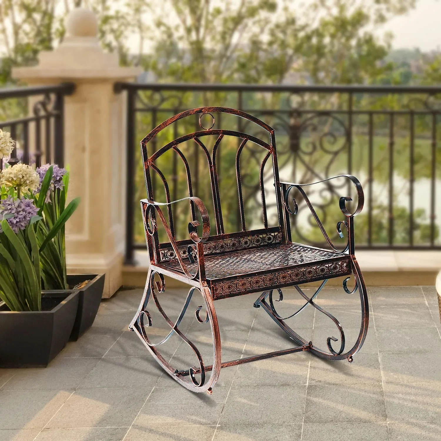 Schaukelstuhl Schwingsessel Metall Bronze-Rot - 0