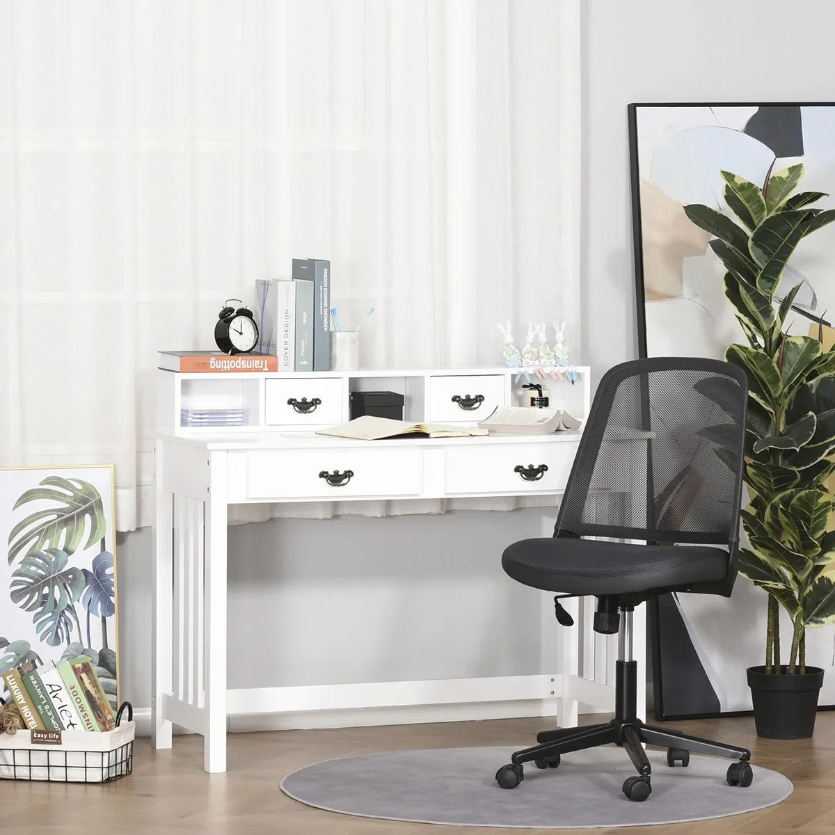 Schreibtisch mit abnehmbarem Regal 2 Schubladen Breite Tischplatte für Arbeitszimmer Büro und Wohheim Weiß - 0