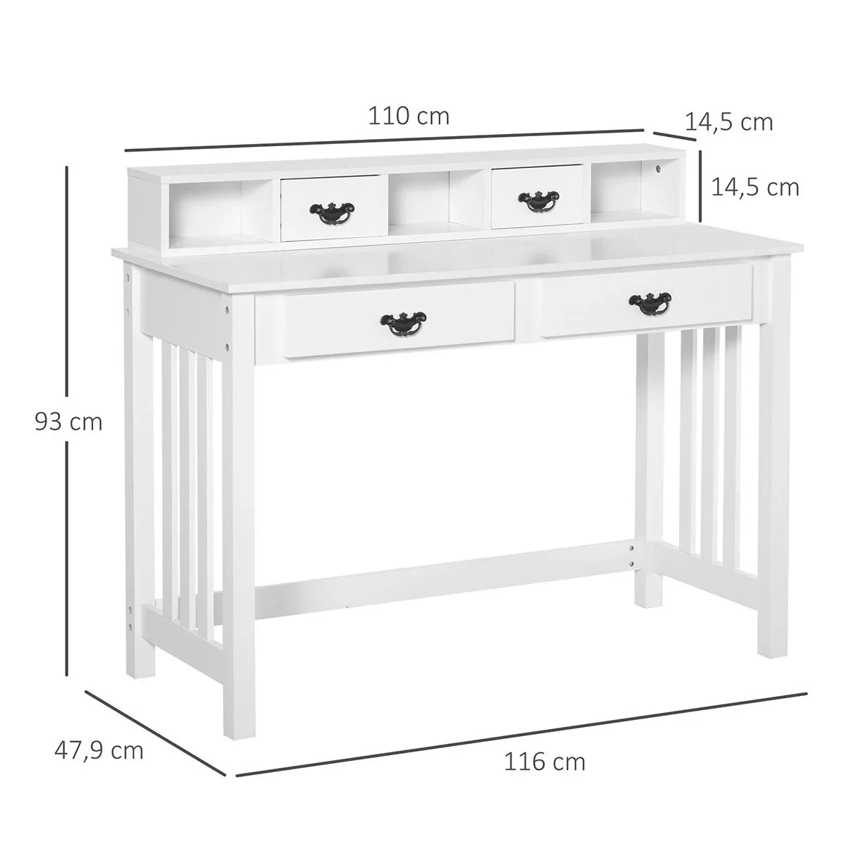 Schreibtisch mit abnehmbarem Regal 2 Schubladen Breite Tischplatte für Arbeitszimmer Büro und Wohheim Weiß - 2