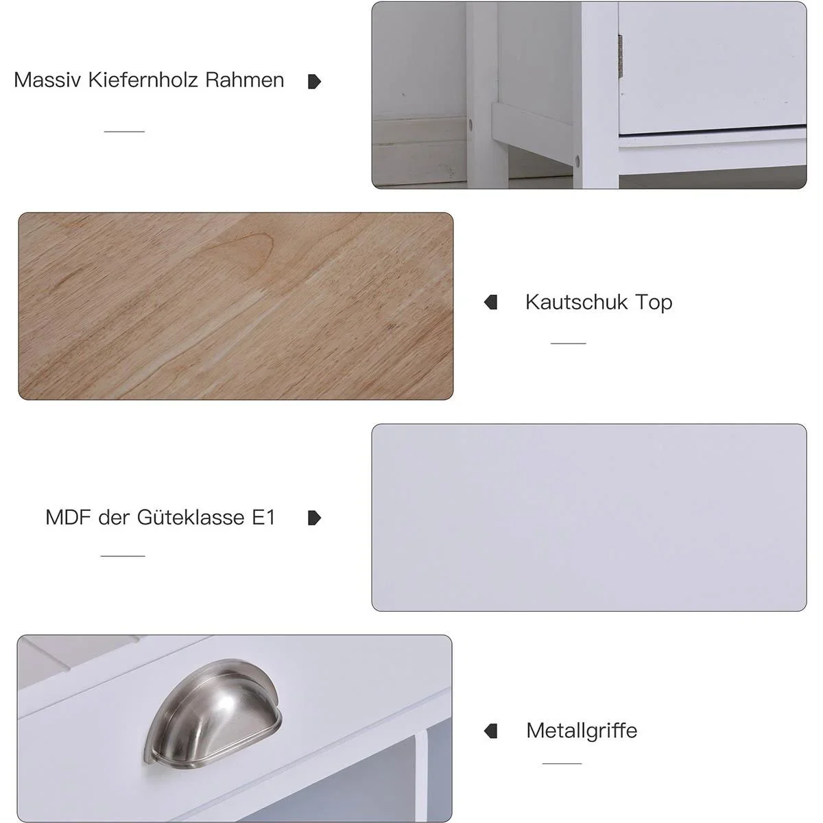 Küchenschrank Beistellschrank Kommode Schrank Sideboard Badezimmerschrank mit Schublade und Weinregal Weiß, 70 x 45 x 88 - 2