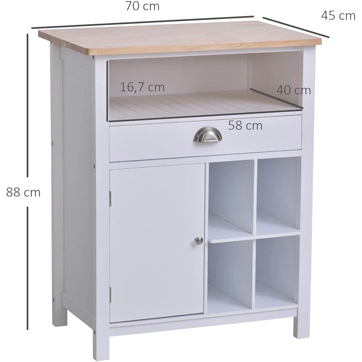 Küchenschrank Beistellschrank Kommode Schrank Sideboard Badezimmerschrank mit Schublade und Weinregal Weiß, 70 x 45 x 88 - 3