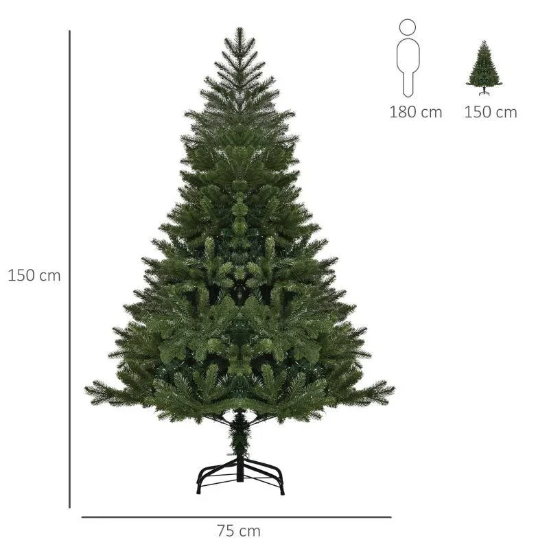 künstlicher Weihnachtsbaum 1,5 m Christbaum Tannenbaum PVC PE Metall Grün Ø75 x 150 cm - 2