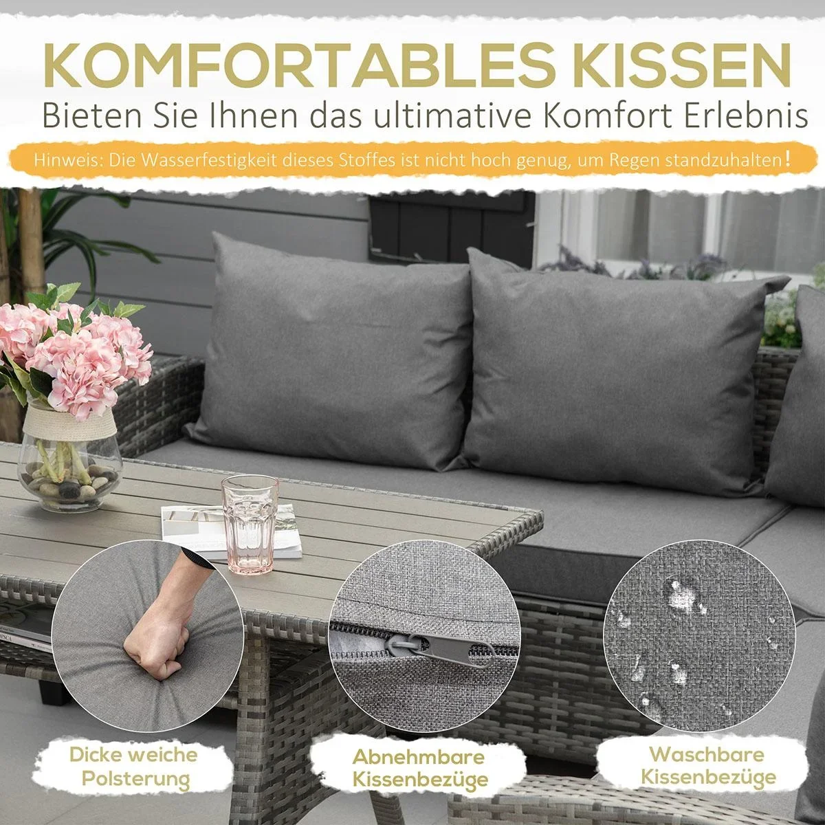 7-tlg. Luxus Polyrattan Gartenmöbel Set Gartengarnitur Garten-Set Sitzgruppe Loungeset Loungemöbel mit Beistelltisch Sit - 0