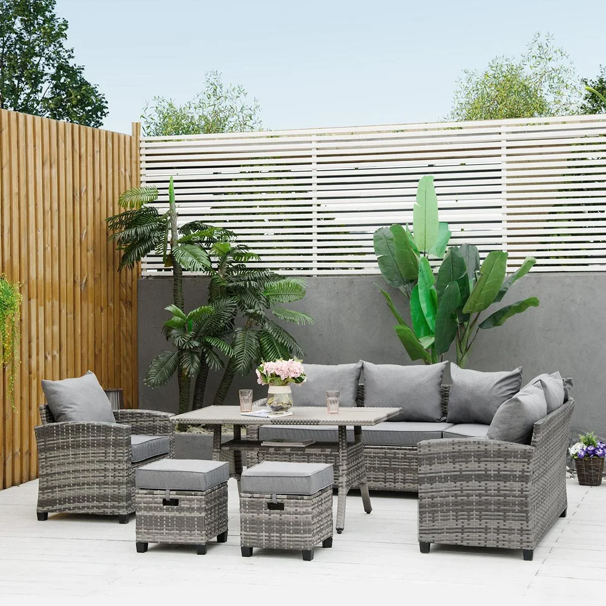 7-tlg. Luxus Polyrattan Gartenmöbel Set Gartengarnitur Garten-Set Sitzgruppe Loungeset Loungemöbel mit Beistelltisch Sit - 2