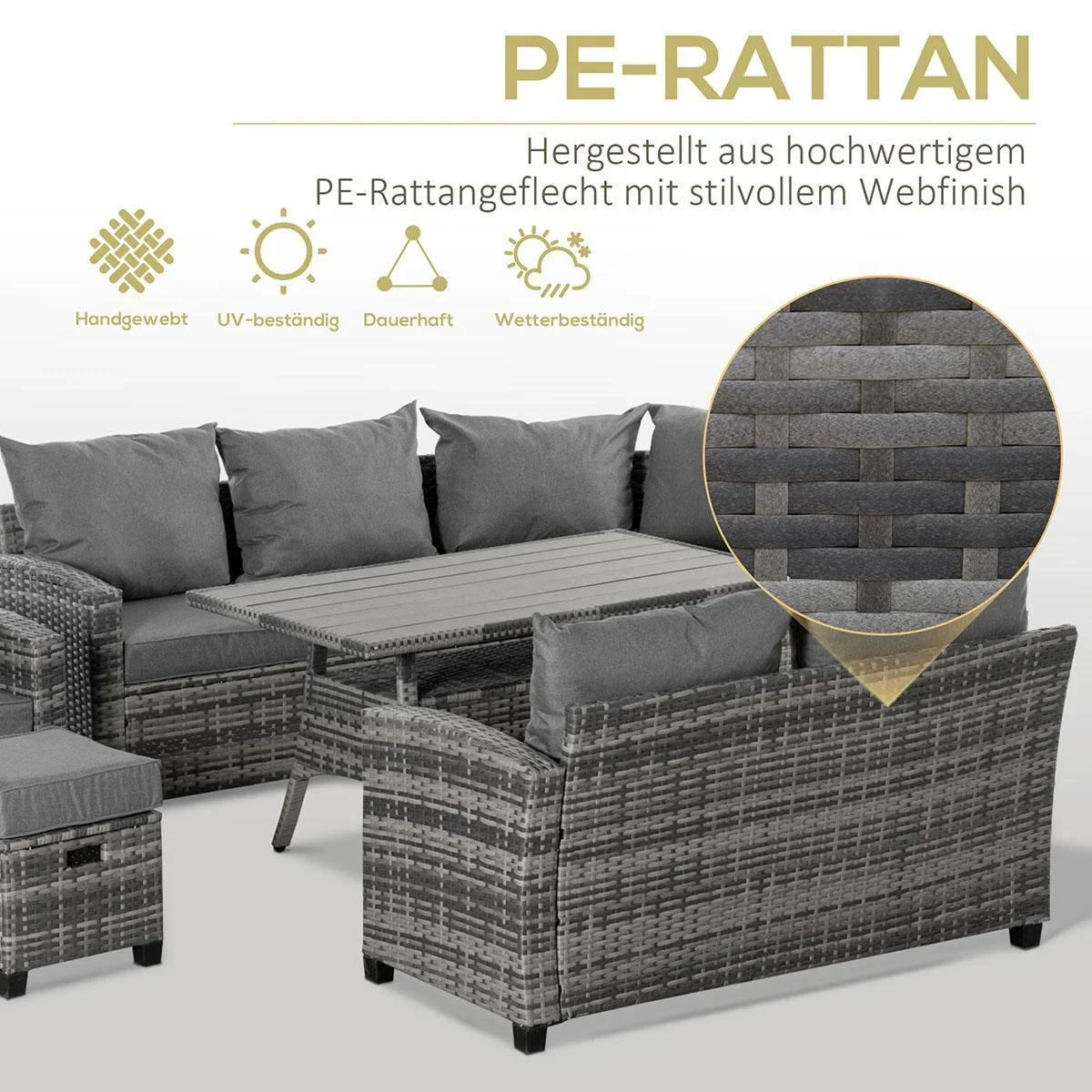 7-tlg. Luxus Polyrattan Gartenmöbel Set Gartengarnitur Garten-Set Sitzgruppe Loungeset Loungemöbel mit Beistelltisch Sit - 3