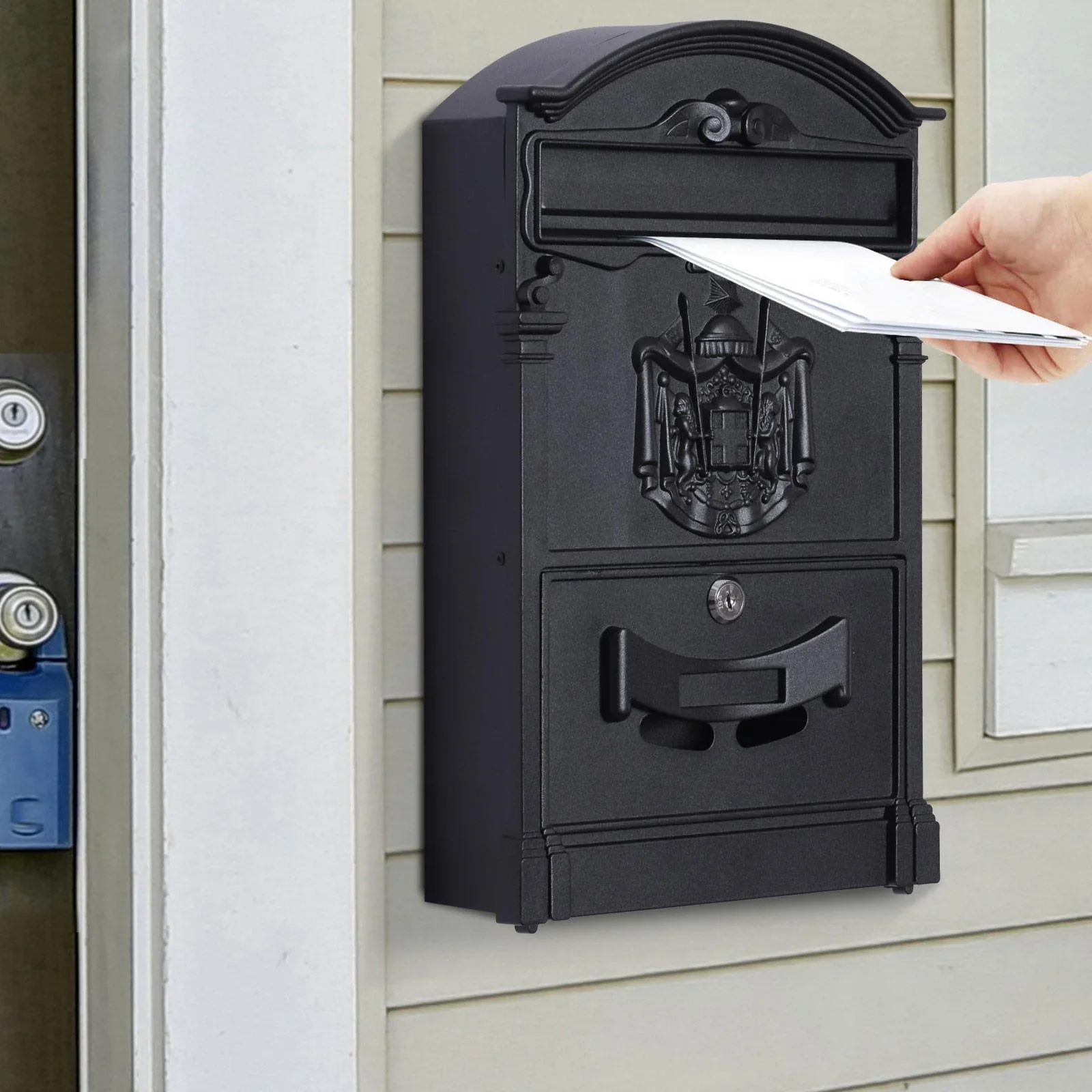 Postkasten Briefkasten abschließbar mit Schutzklappe inkl. 2 Schlüssel Aluminium Schwarz 25,5 x 8,5 x 41 cm - 6