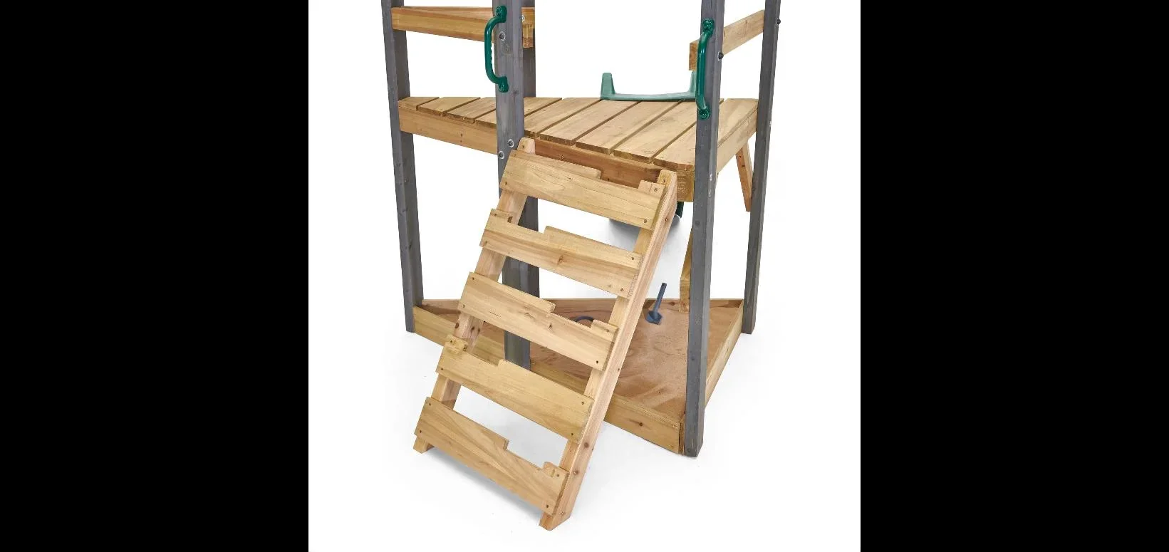 Holz Spielgerüst Barbary, Outdoor-Klettergerüst für Kinder, Doppelschaukel, Rutsche, Leiter, Sandkasten, anthrazit - 0