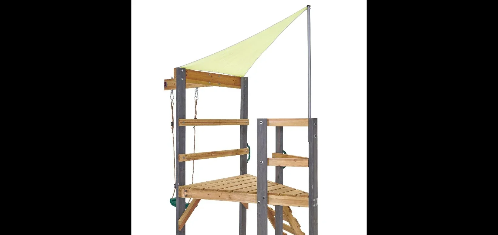 Holz Spielgerüst Barbary, Outdoor-Klettergerüst für Kinder, Doppelschaukel, Rutsche, Leiter, Sandkasten, anthrazit - 3