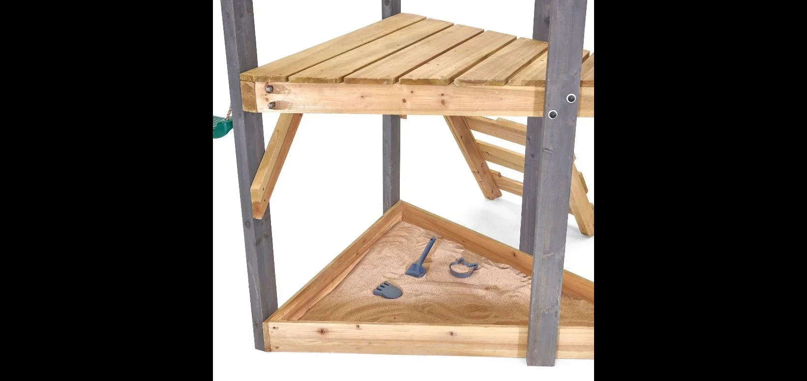Holz Spielgerüst Barbary, Outdoor-Klettergerüst für Kinder, Doppelschaukel, Rutsche, Leiter, Sandkasten, anthrazit - 8