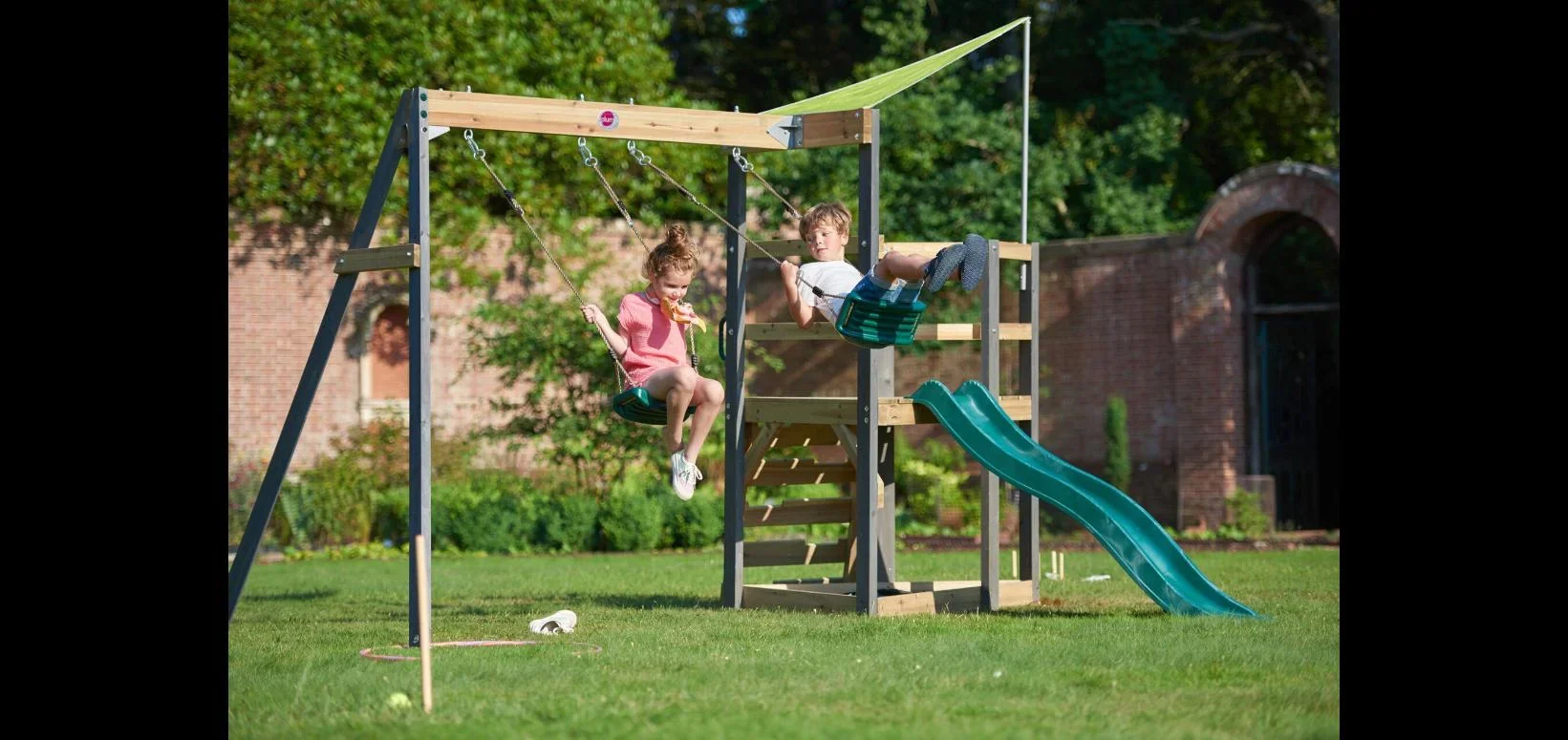 Holz Spielgerüst Barbary, Outdoor-Klettergerüst für Kinder, Doppelschaukel, Rutsche, Leiter, Sandkasten, anthrazit - 9