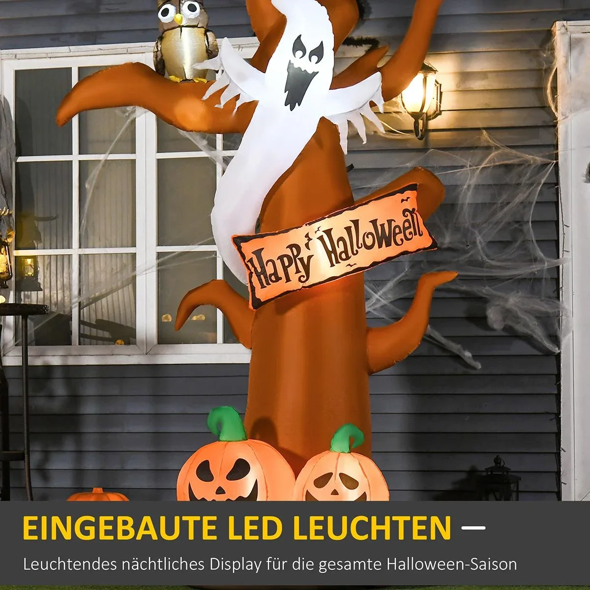 Aufblasbarer Halloween Baum Kürbis Deko Figur Luftfigur mit LED Beleuchtung Polyester Braun 156 x 107 x 274 cm - 1